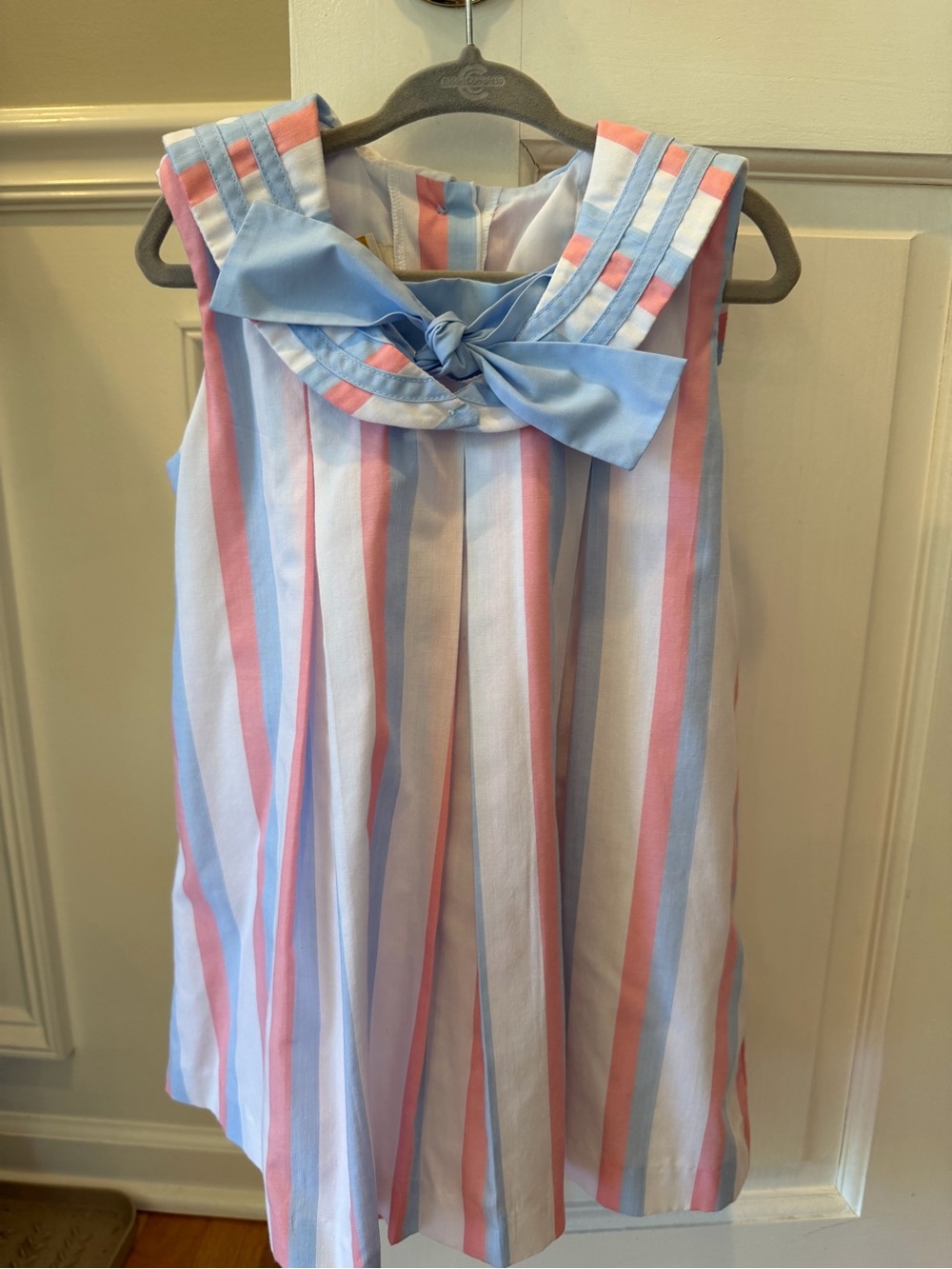 TBBC Girl's Sleeveless Sailor Dress in Blue, Pink & White Stripe